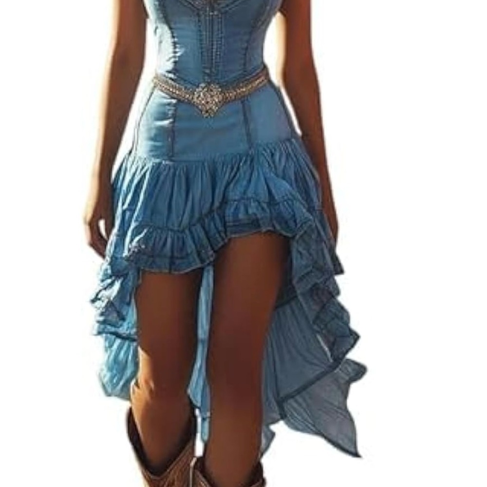 Elegant Blue High Low Dress